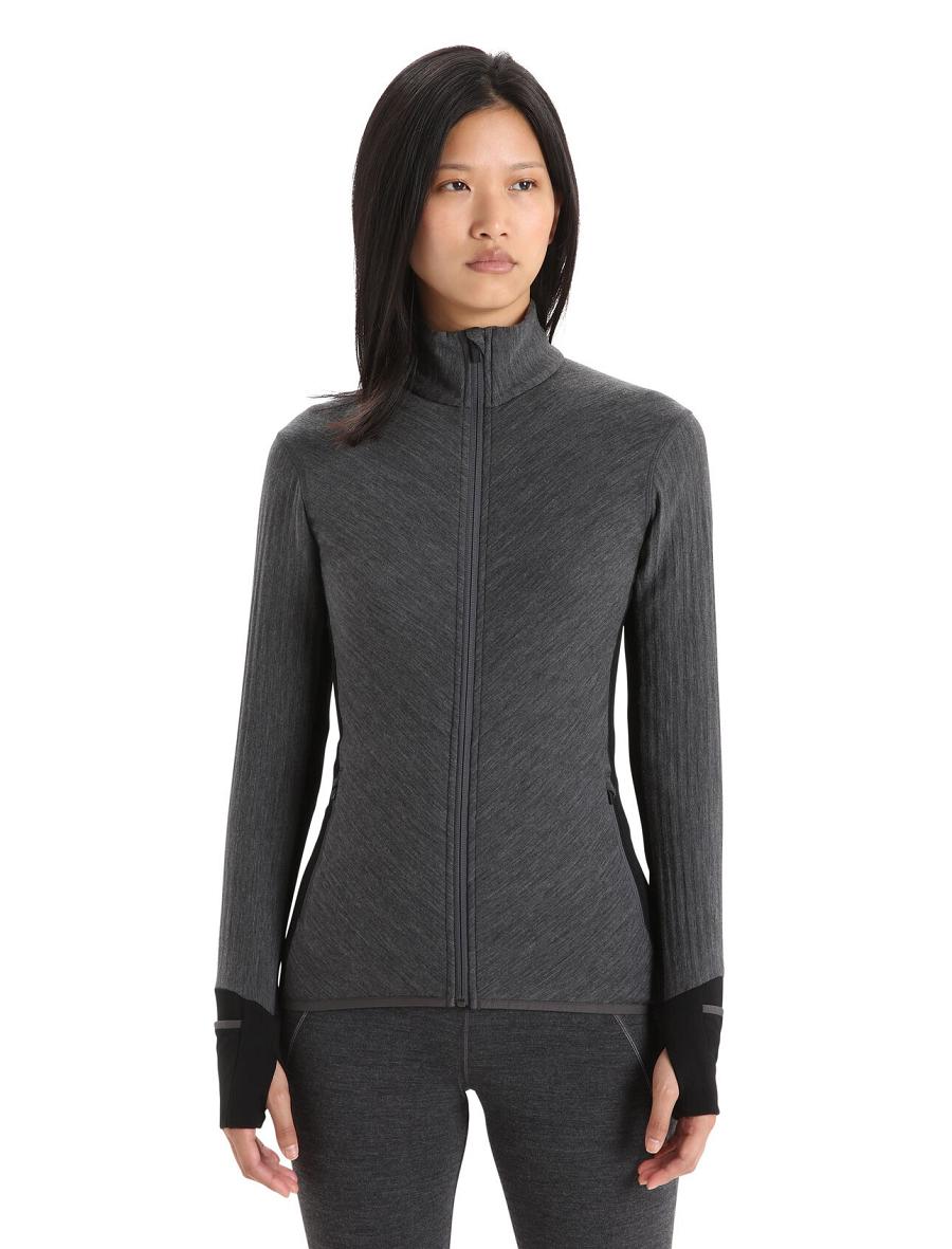 Vestes Icebreaker RealFleece™ Merino Descender Long Sleeve Zip Femme Noir | FR 1648YXFU